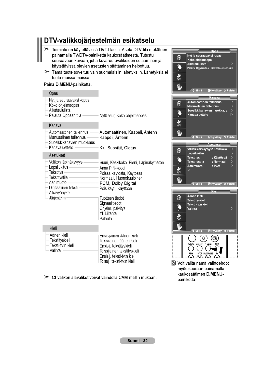 Samsung LE32M8 manual DTV-valikkojärjestelmän esikatselu 