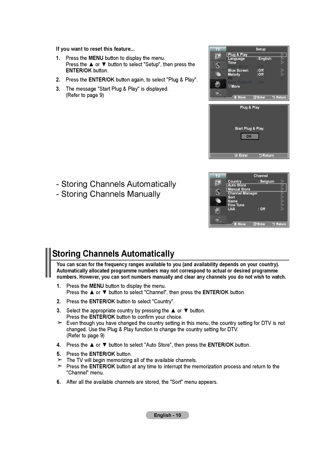 Samsung LE32MM8 manual Storing Channels Automatically, If you want to reset this feature 