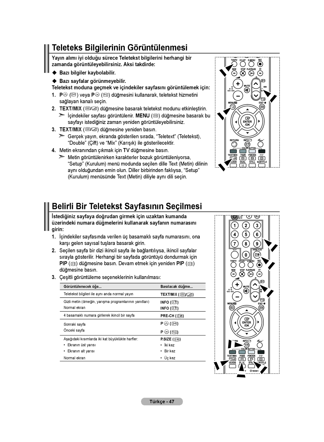 Samsung LE32MM8 manual Teleteks Bilgilerinin Görüntülenmesi, Belirli Bir Teletekst Sayfasının Seçilmesi 