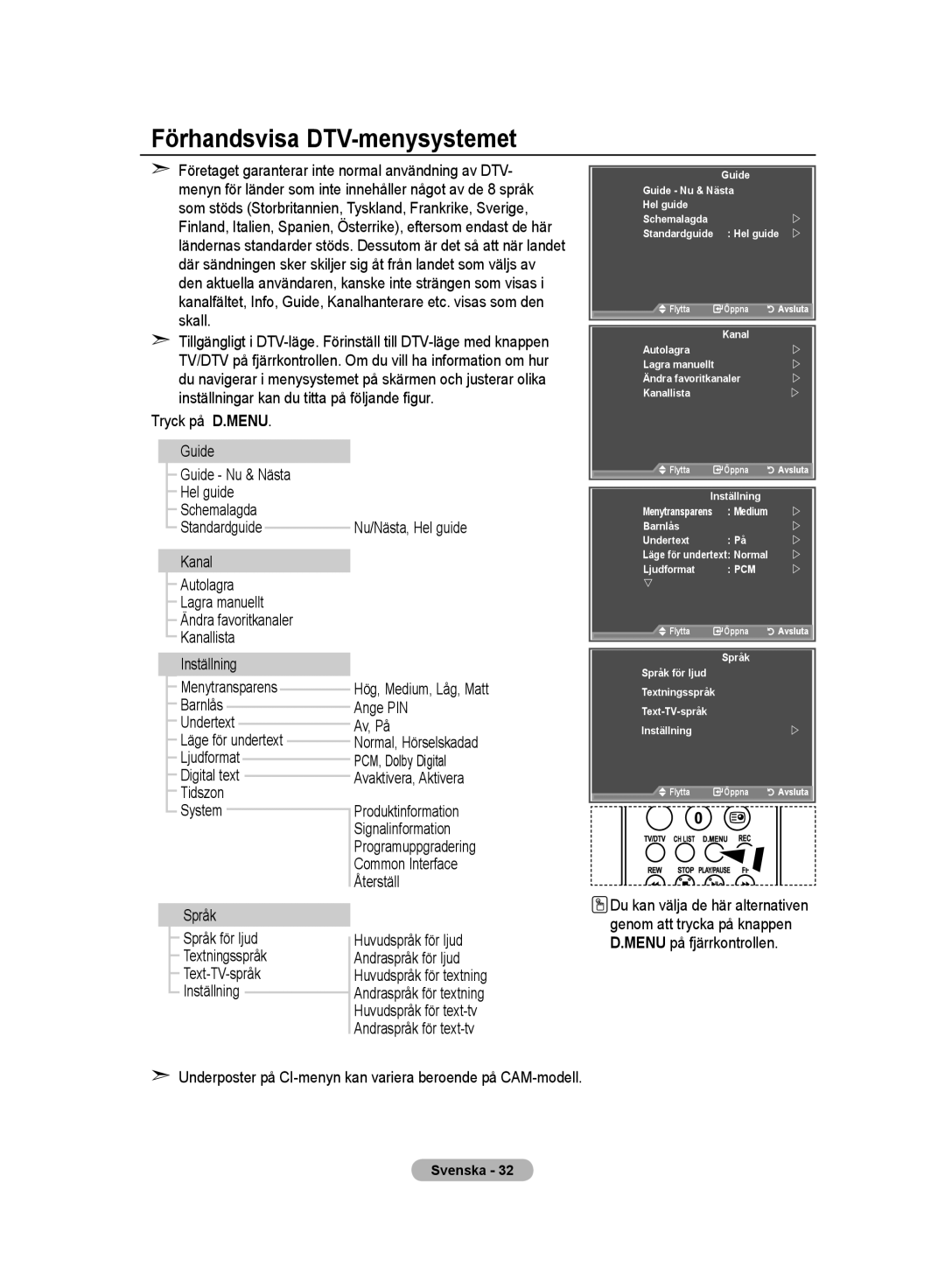 Samsung LE32MM8 manual Förhandsvisa DTV-menysystemet 