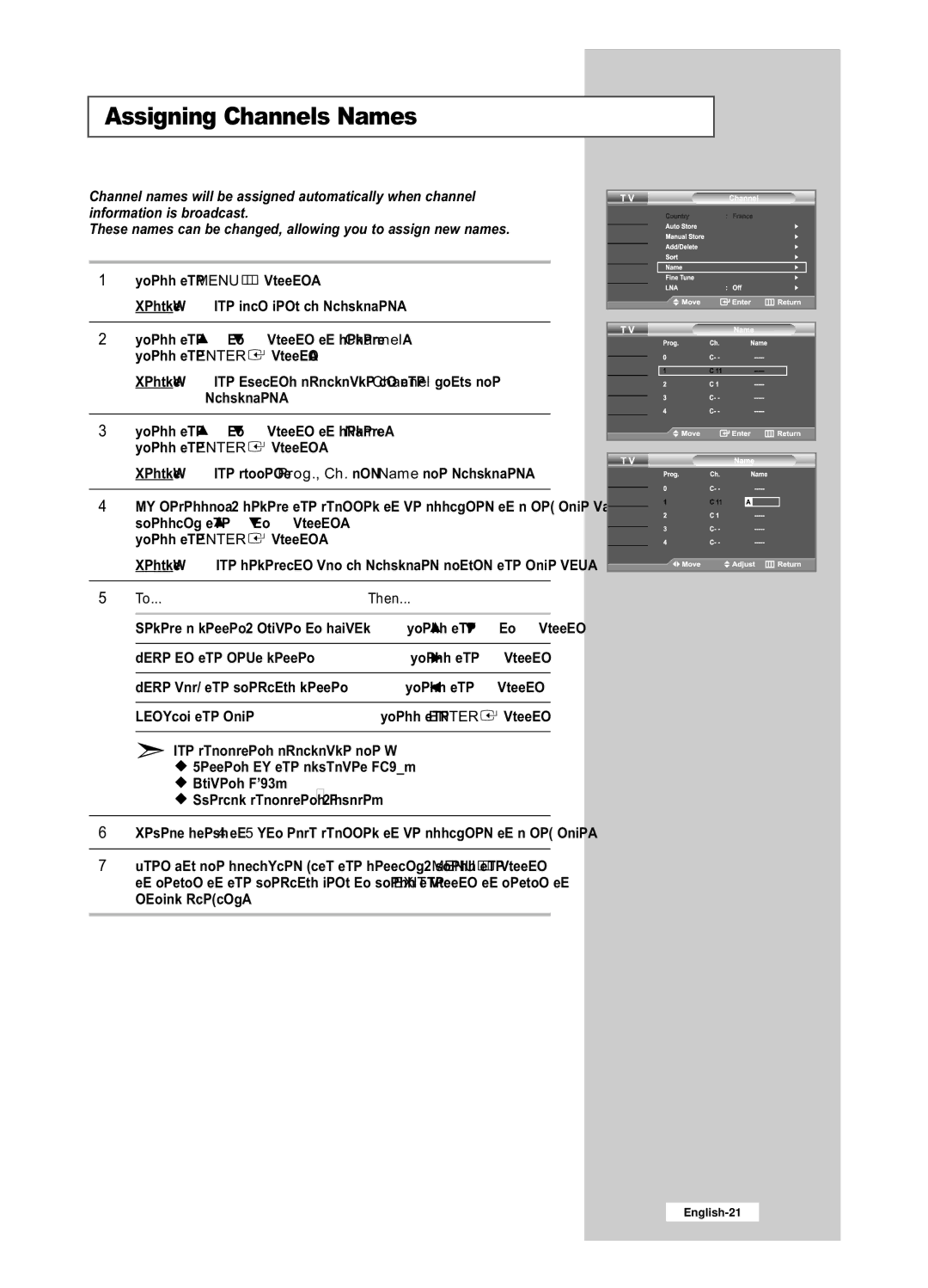 Samsung LE26R52BD, LE32R52BD manual Assigning Channels Names, Then 