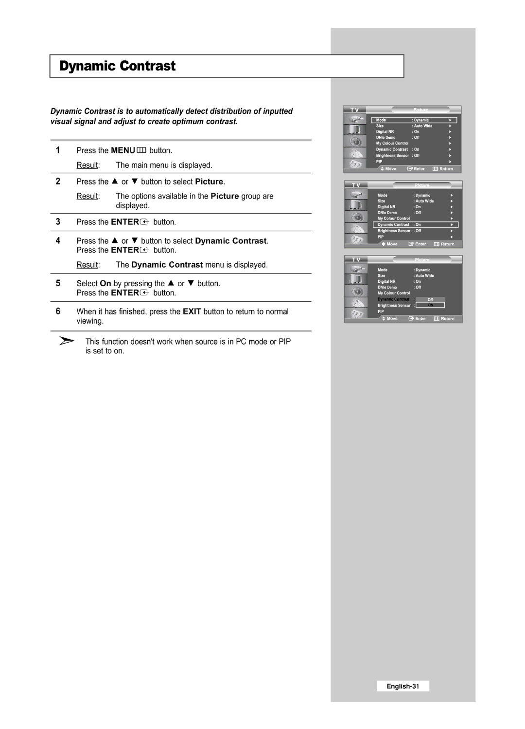 Samsung LE26R52BD, LE32R52BD manual Dynamic Contrast 