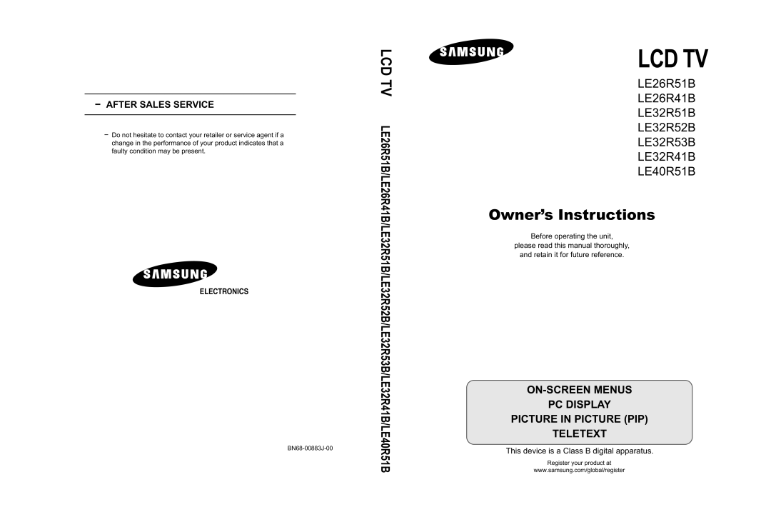 Samsung LE32R53B manual Lcd Tv 