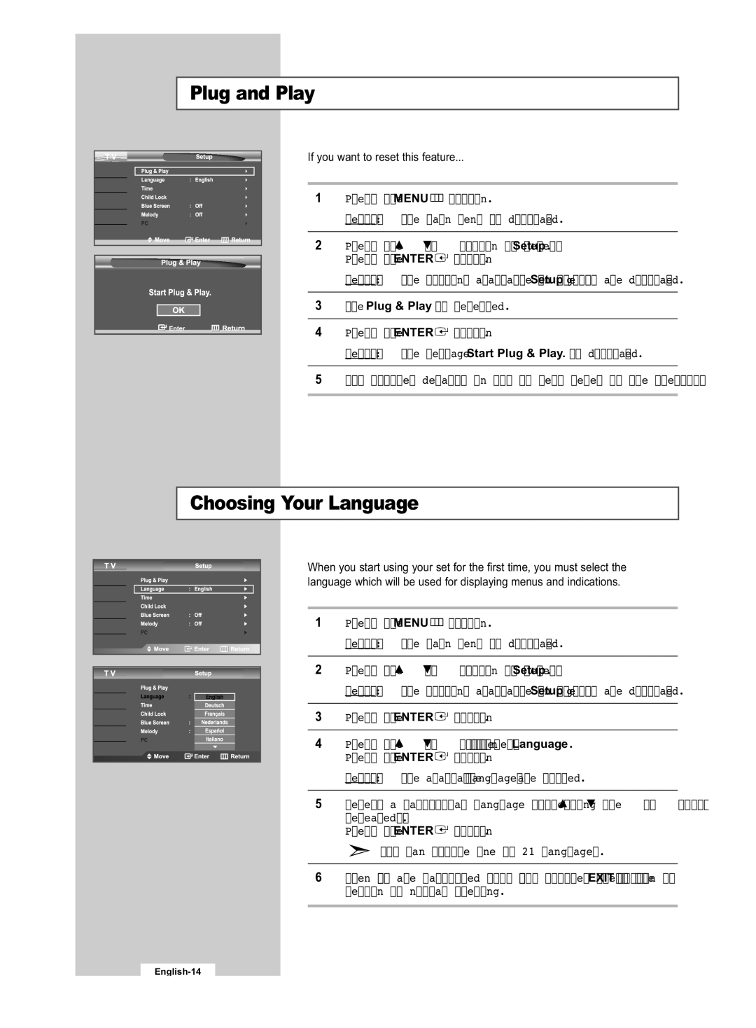 Samsung LE32R53B manual Choosing Your Language, If you want to reset this feature 