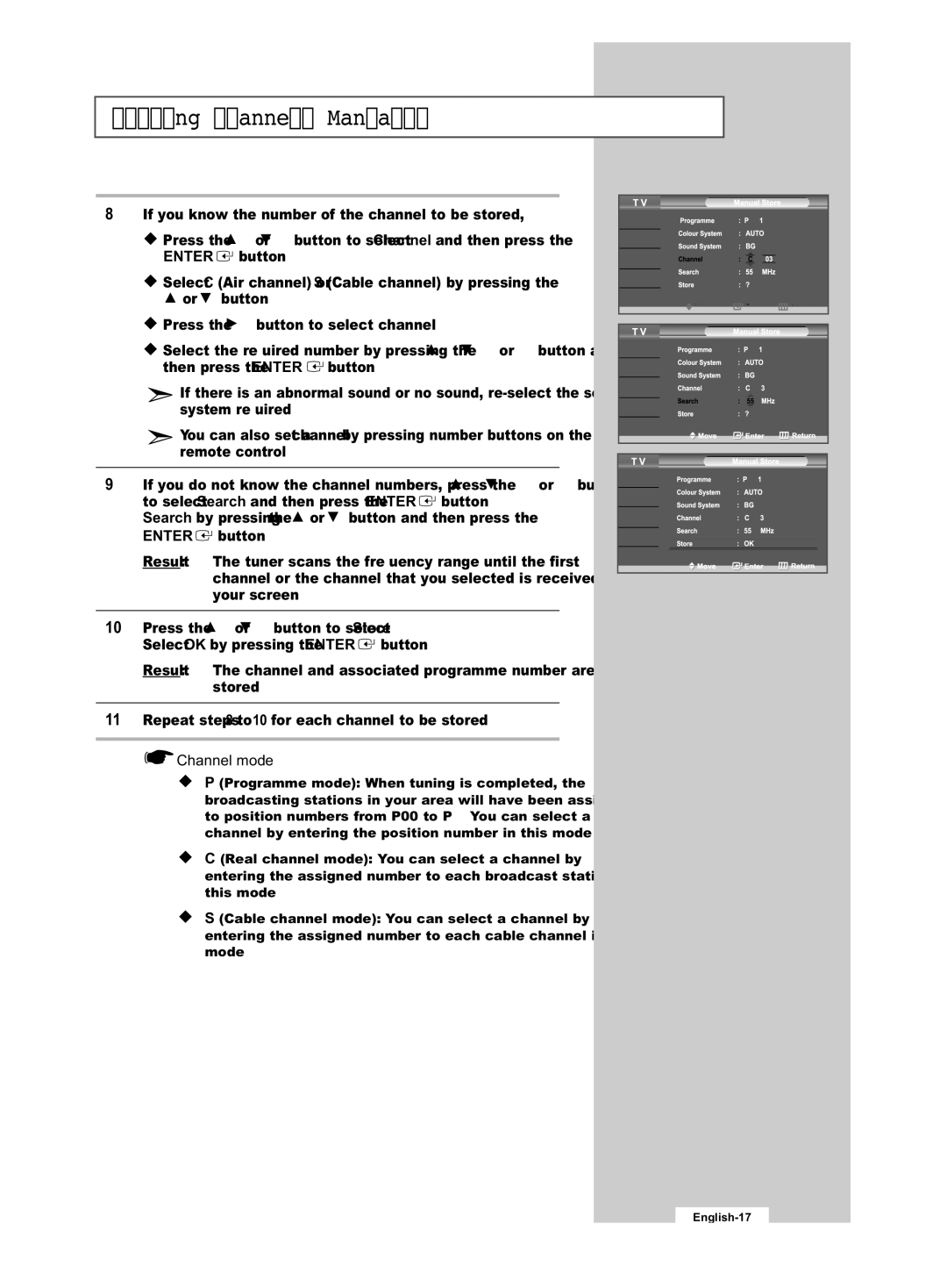 Samsung LE32R53B manual Channel mode 