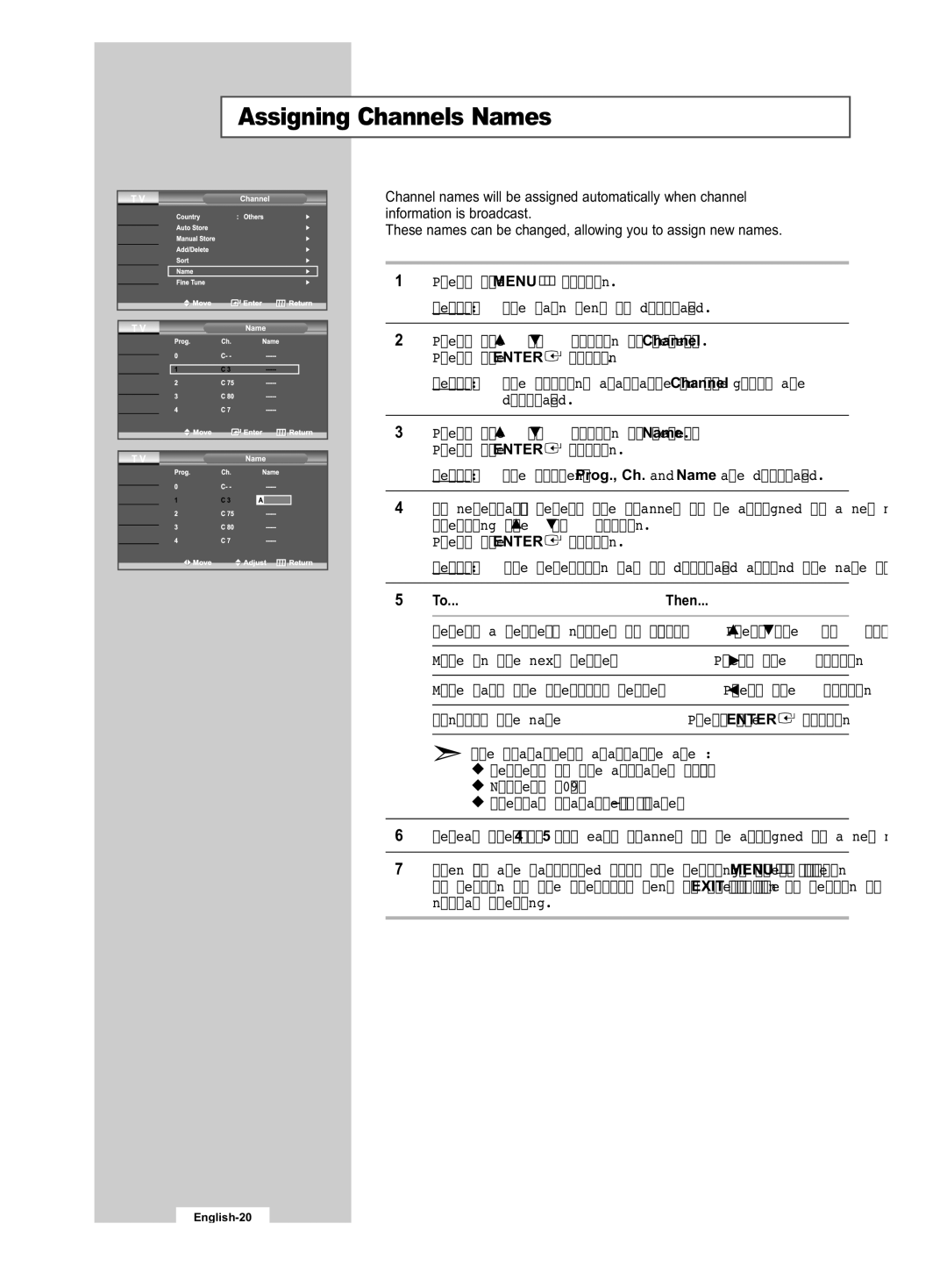 Samsung LE32R53B manual Assigning Channels Names, Then 