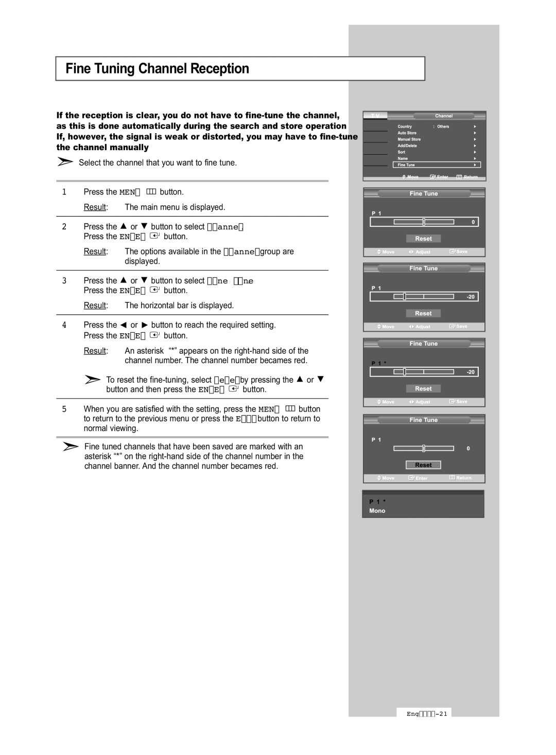 Samsung LE32R53B manual Fine Tuning Channel Reception 