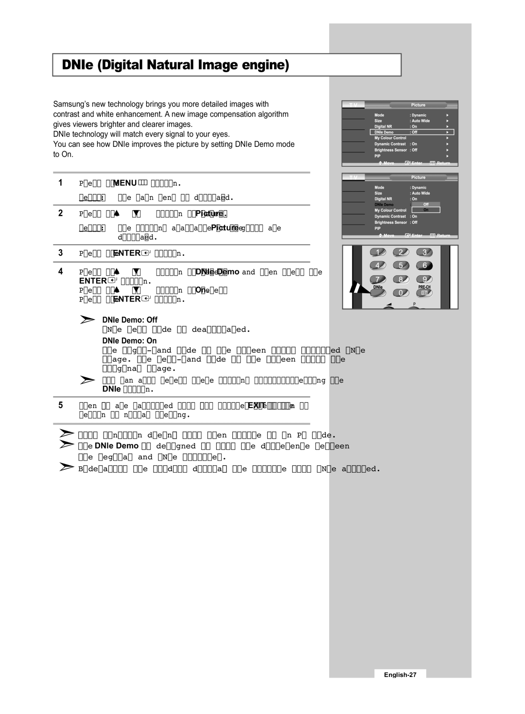 Samsung LE32R53B manual DNIe Digital Natural Image engine 