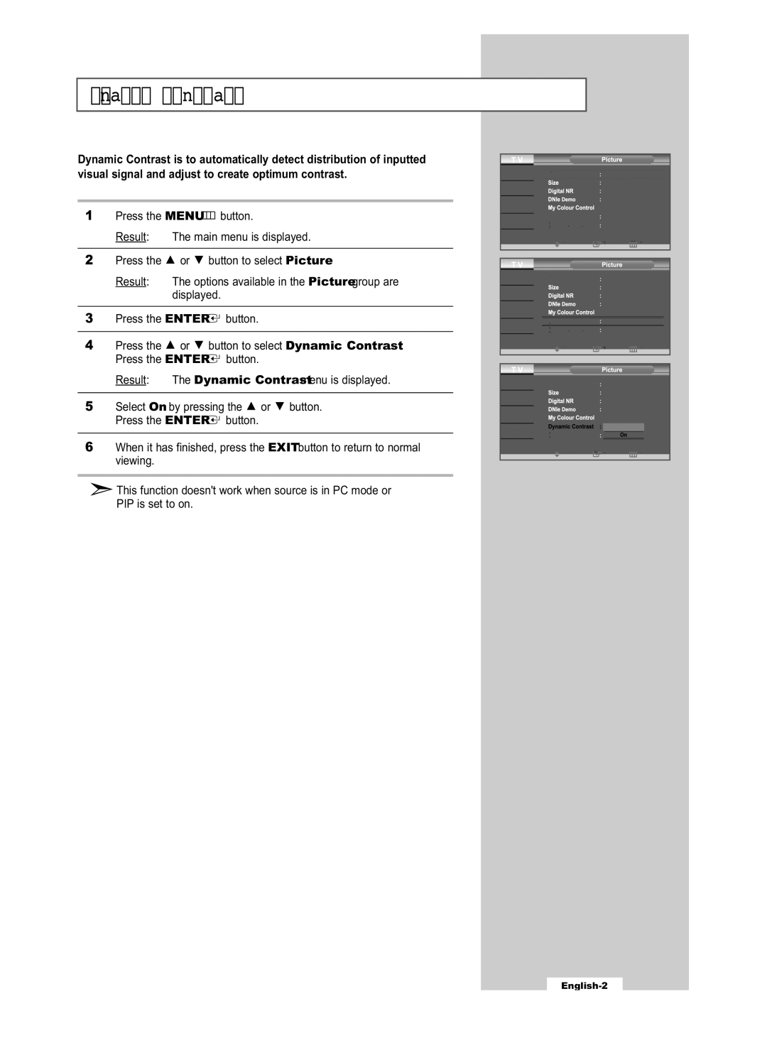 Samsung LE32R53B manual Dynamic Contrast 