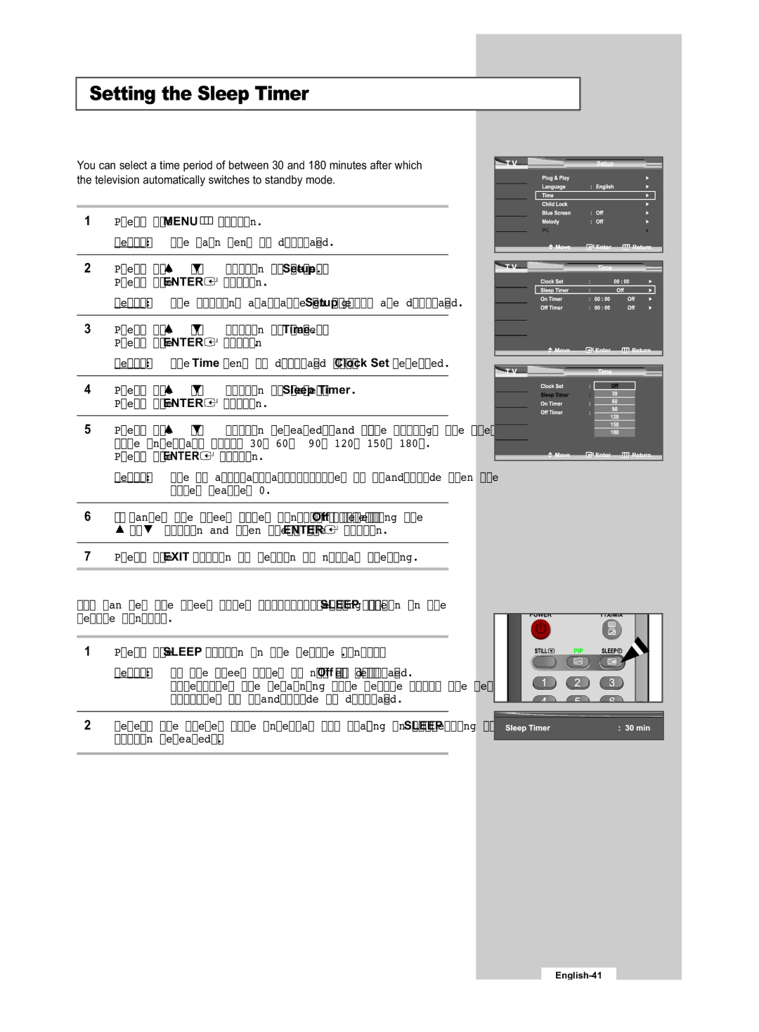 Samsung LE32R53B manual Setting the Sleep Timer 