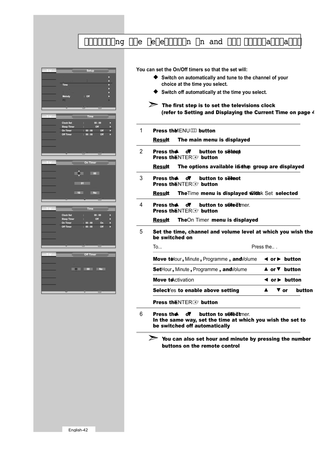 Samsung LE32R53B manual Switching the Television On and Off Automatically, Move to Activation 