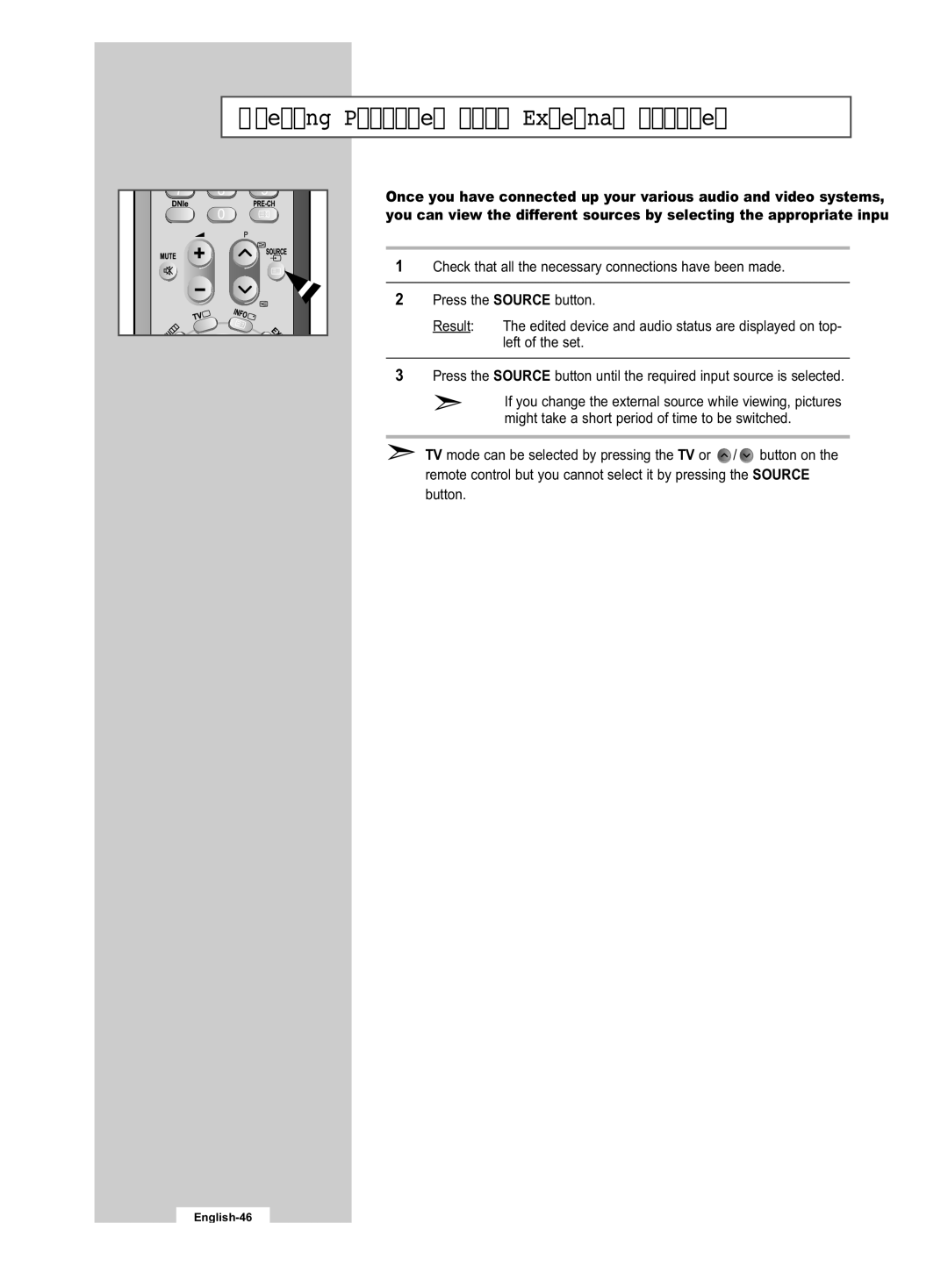 Samsung LE32R53B manual Viewing Pictures from External Sources 