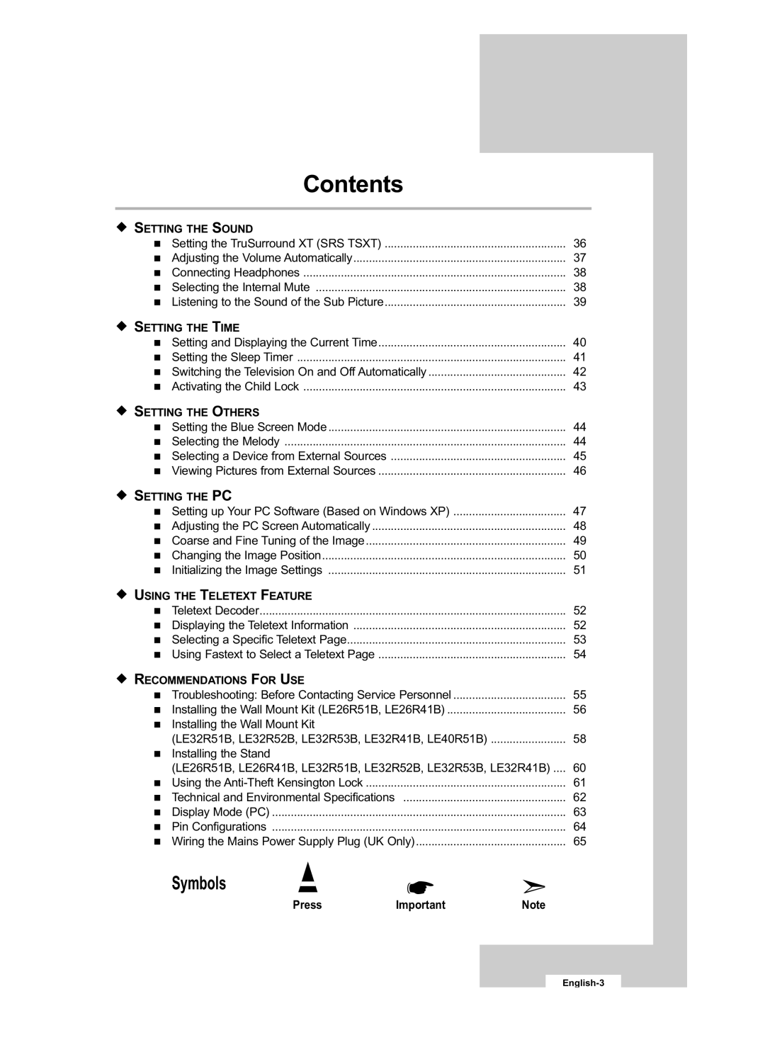 Samsung LE32R53B manual Symbols 