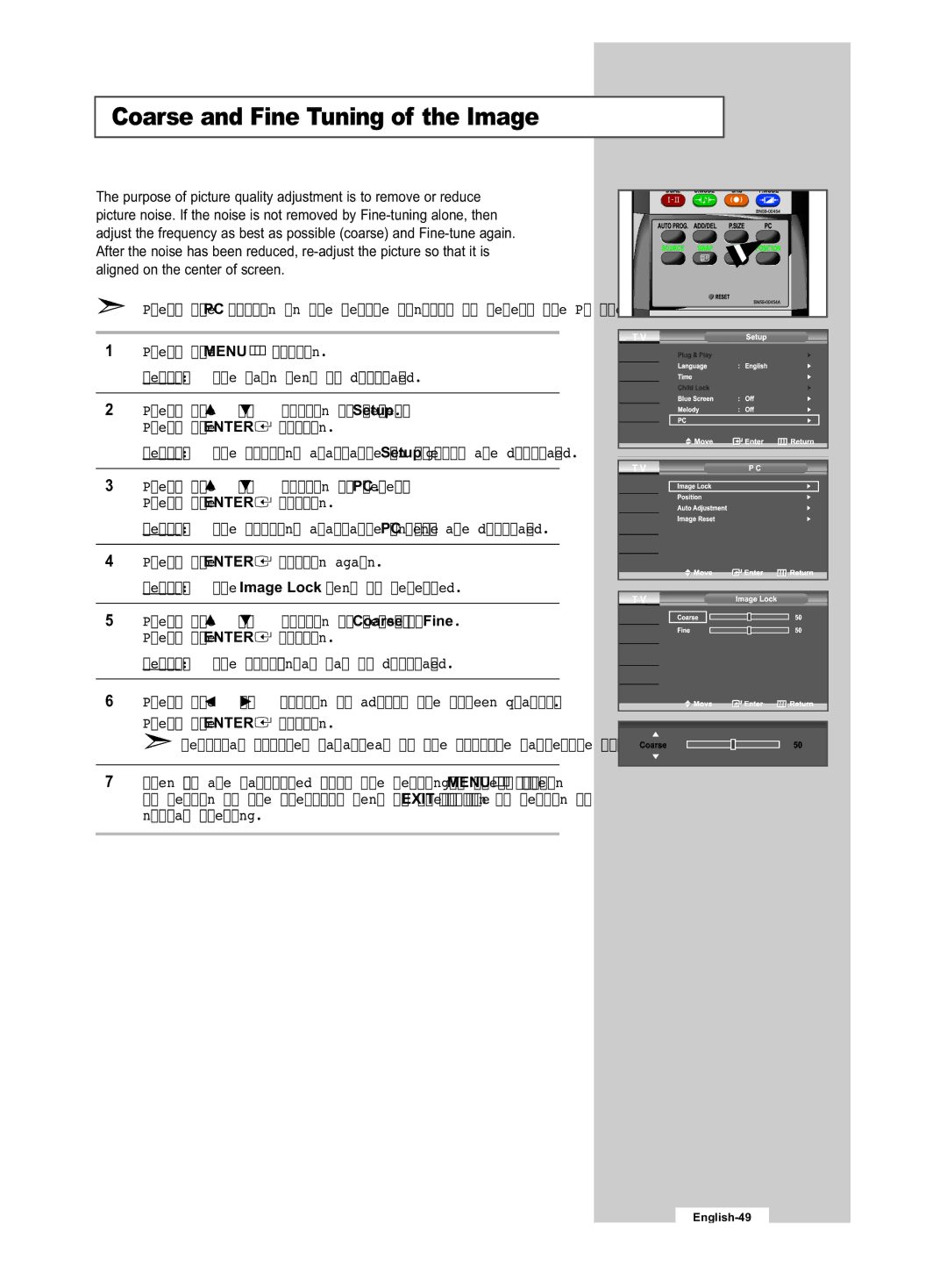 Samsung LE32R53B manual Coarse and Fine Tuning of the Image 