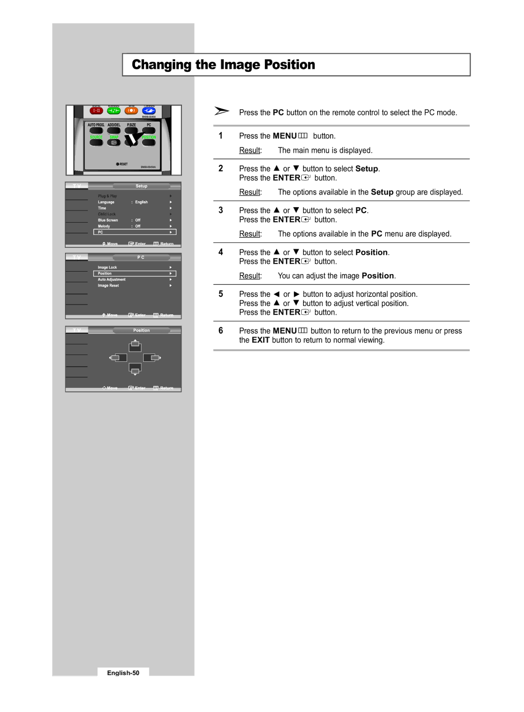 Samsung LE32R53B manual Changing the Image Position 