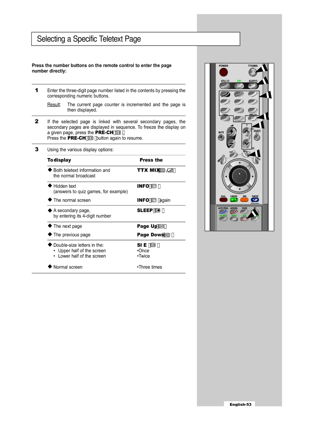 Samsung LE32R53B manual Selecting a Specific Teletext 