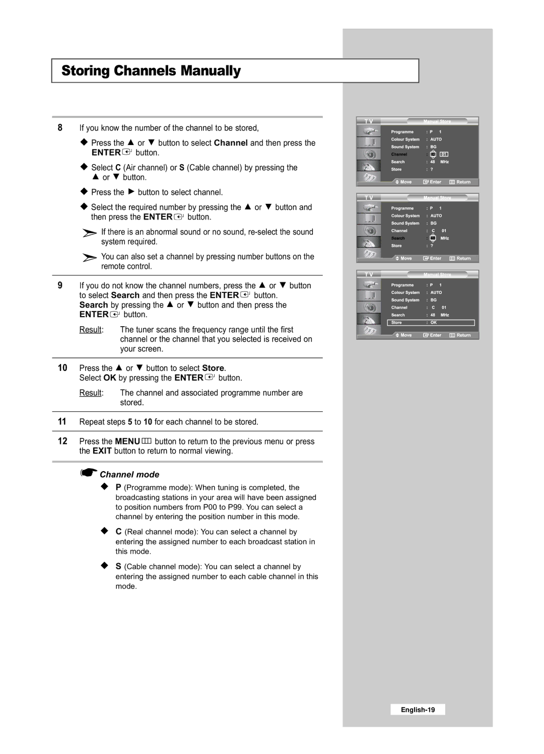 Samsung LE26R53BD, LE32R53BD manual Channel mode 