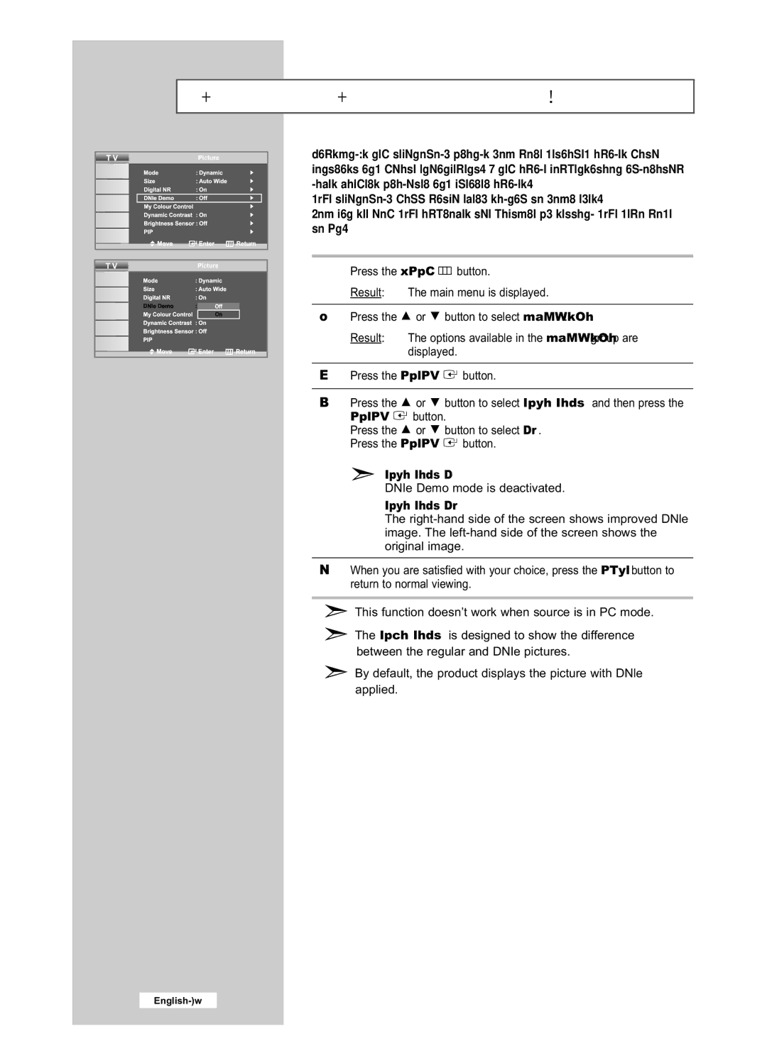 Samsung LE32R53BD, LE26R53BD manual DNIe Digital Natural Image engine, DNIe Demo Off, DNIe Demo On 