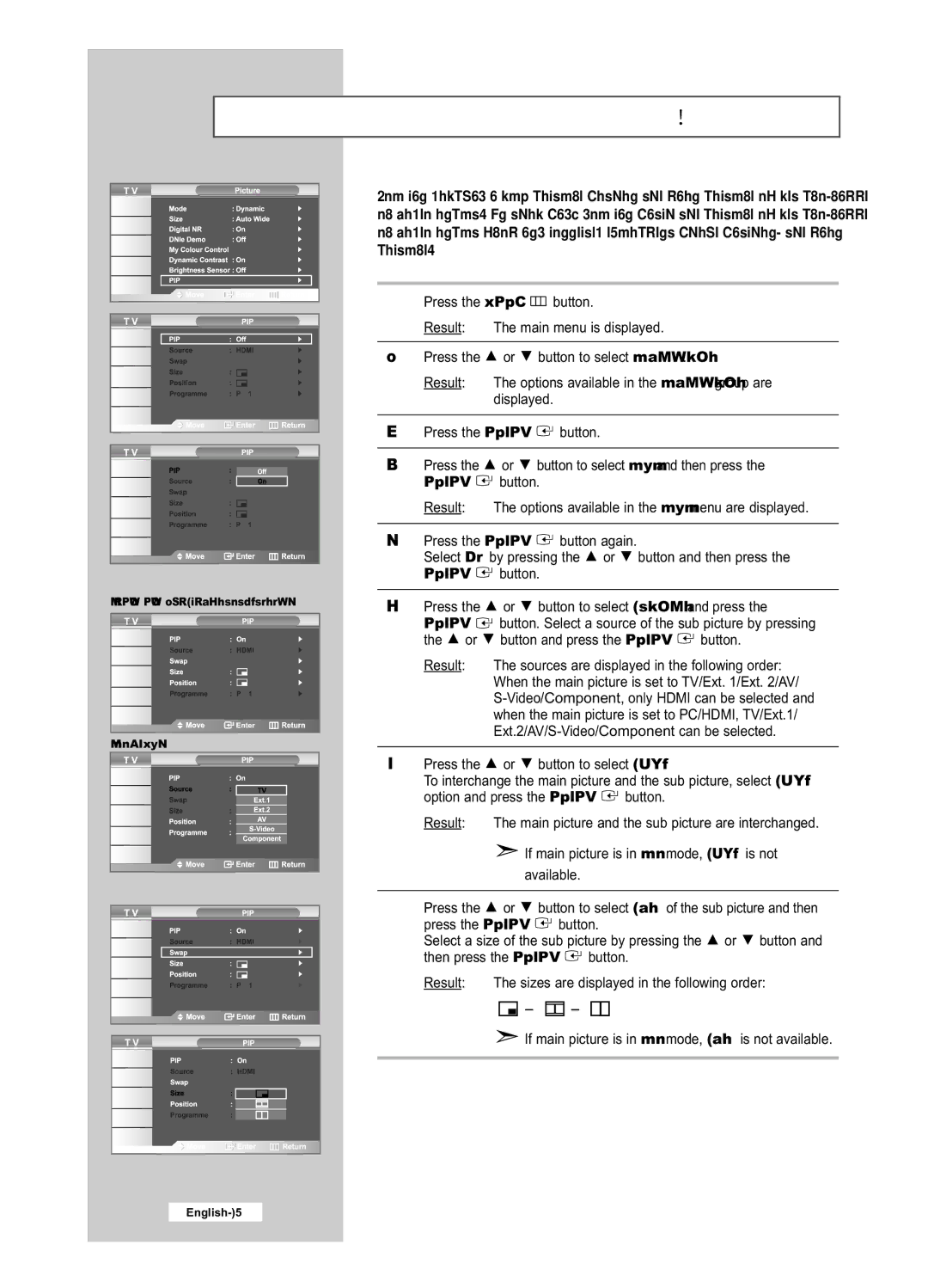 Samsung LE32R53BD, LE26R53BD manual Viewing the Picture In Picture PIP 