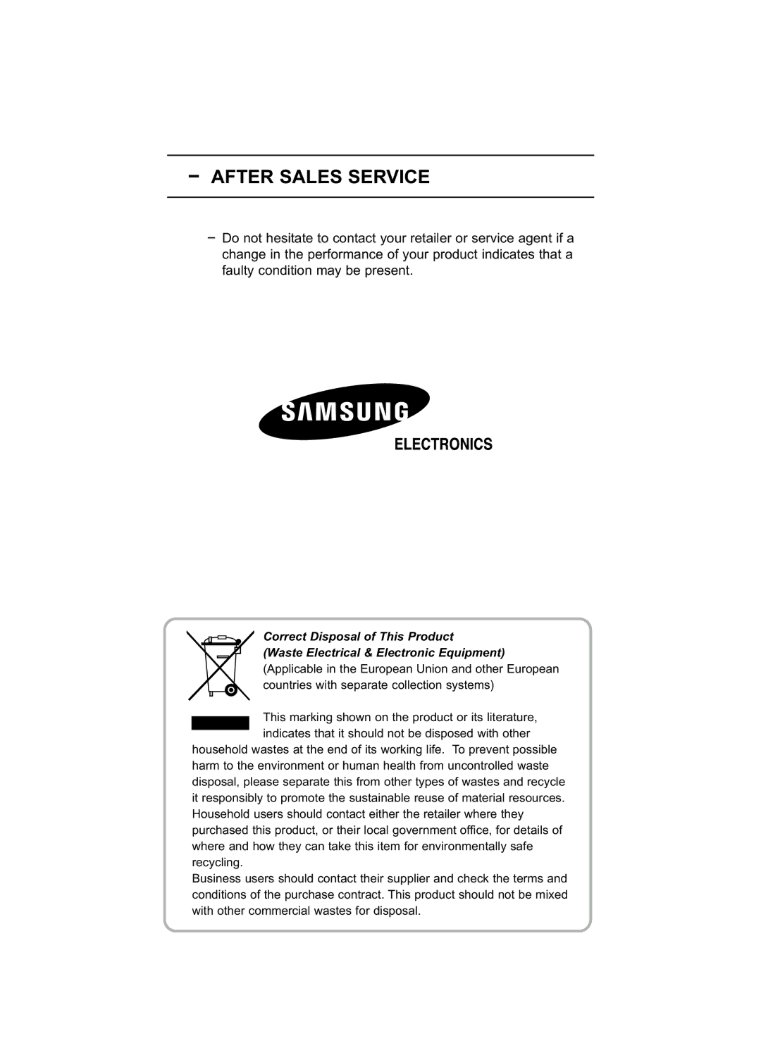 Samsung LE32R53BD, LE26R53BD manual After Sales Service 