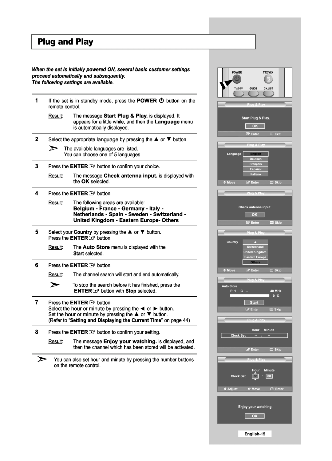 Samsung LE26R53BD, LE32R53BD manual Plug and Play, The following settings are available 