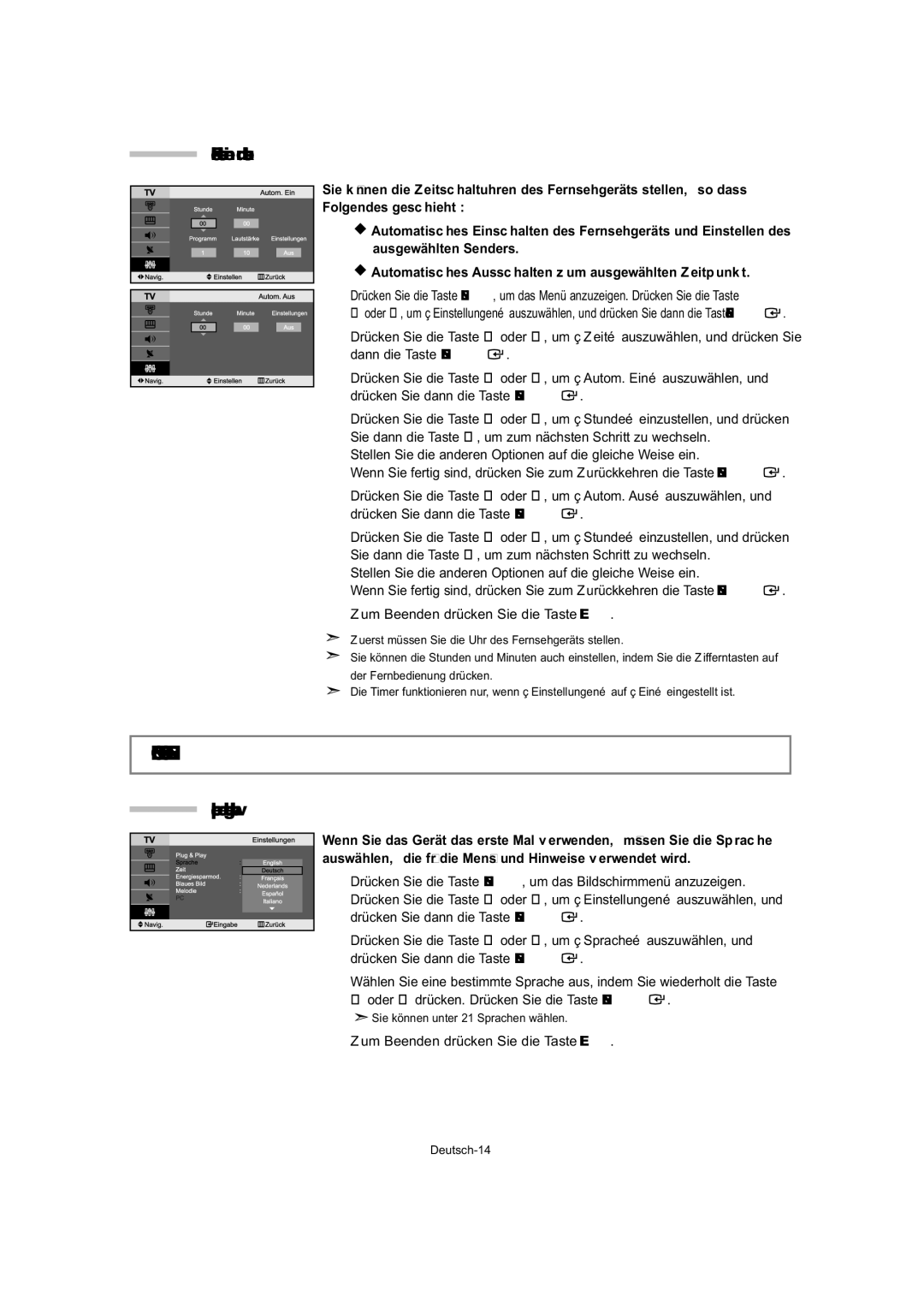 Samsung LE27T5, LE32T5, LE23T5 manual Vornehmen Sonstiger Einstellungen, Fernseher automatisch ein- und ausschalten 