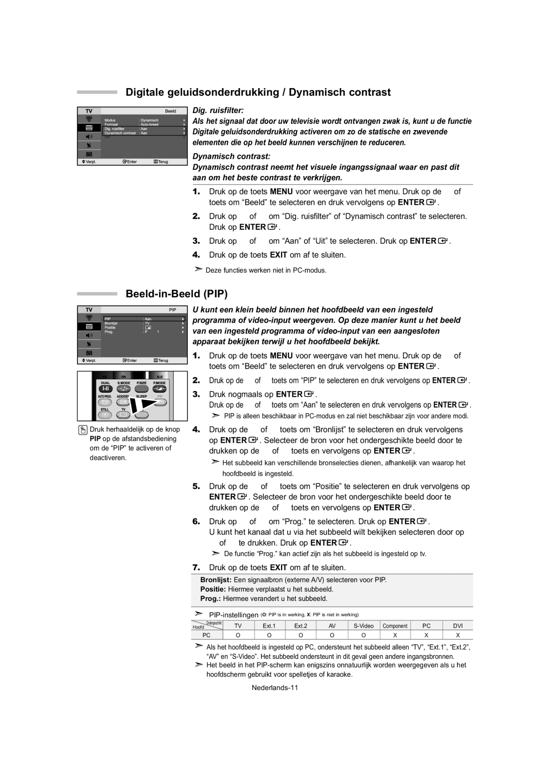 Samsung LE23T5, LE32T5, LE27T5 manual Digitale geluidsonderdrukking / Dynamisch contrast, Beeld-in-Beeld PIP, Dig. ruisfilter 