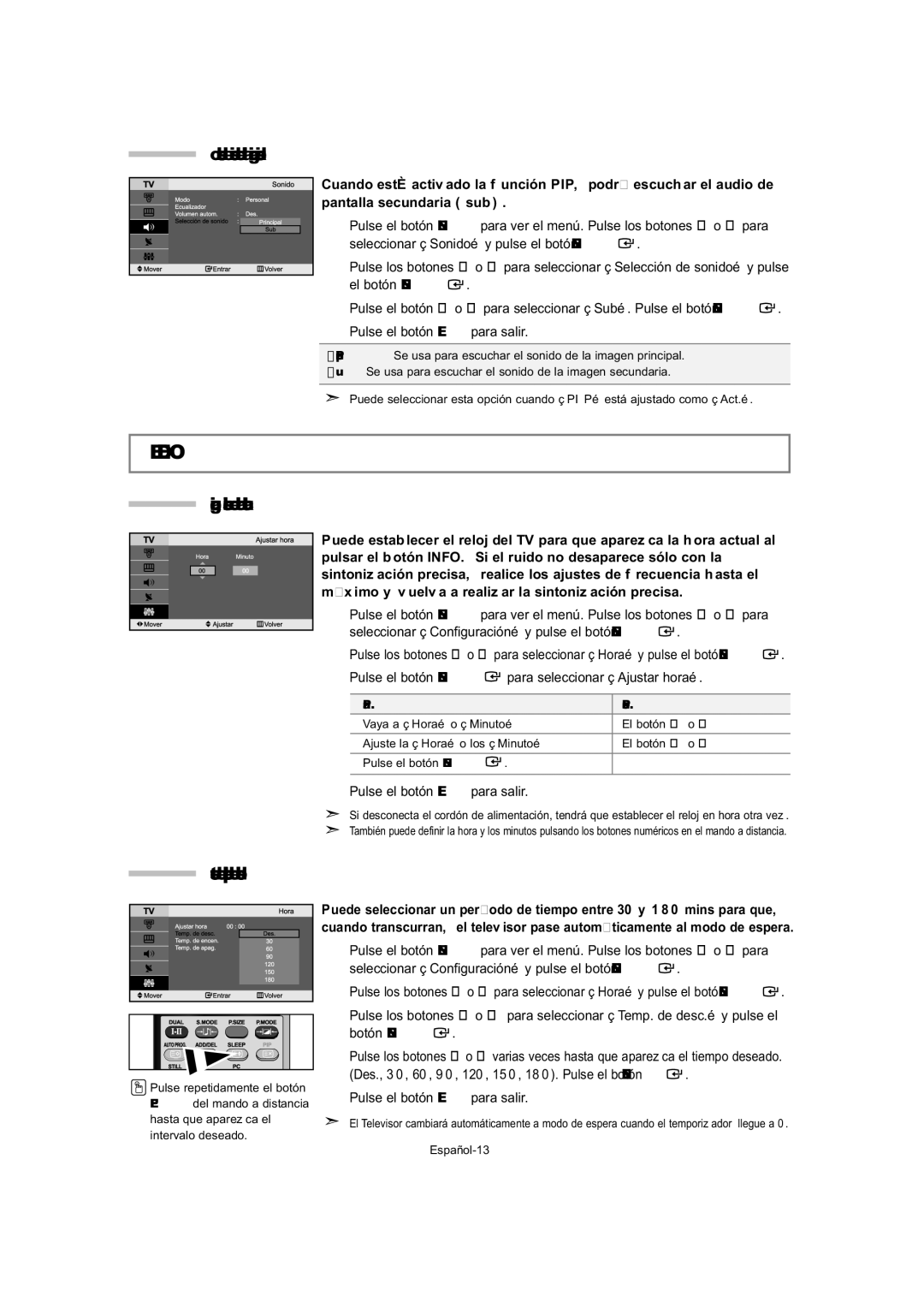 Samsung LE27T5, LE32T5, LE23T5 manual Ajuste DE LA Hora, Cómo escuchar el sonido de la imagen secundaria 