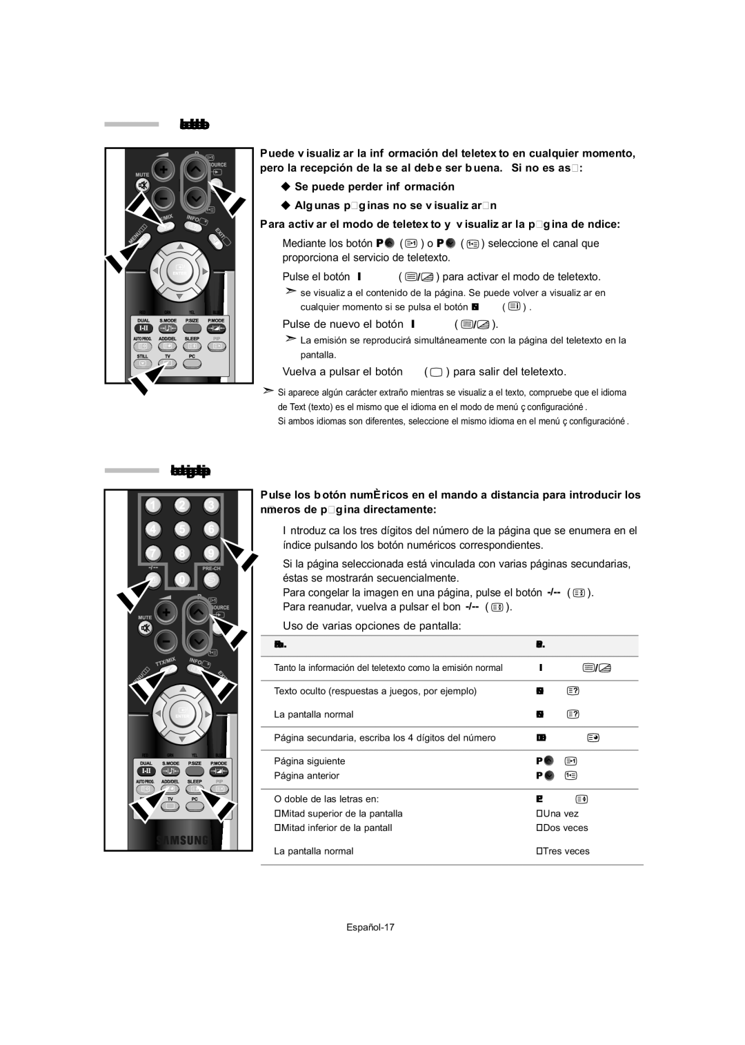 Samsung LE32T5, LE23T5 manual Visualización de informaciones del teletexto, Selección de una página de teletexto específica 