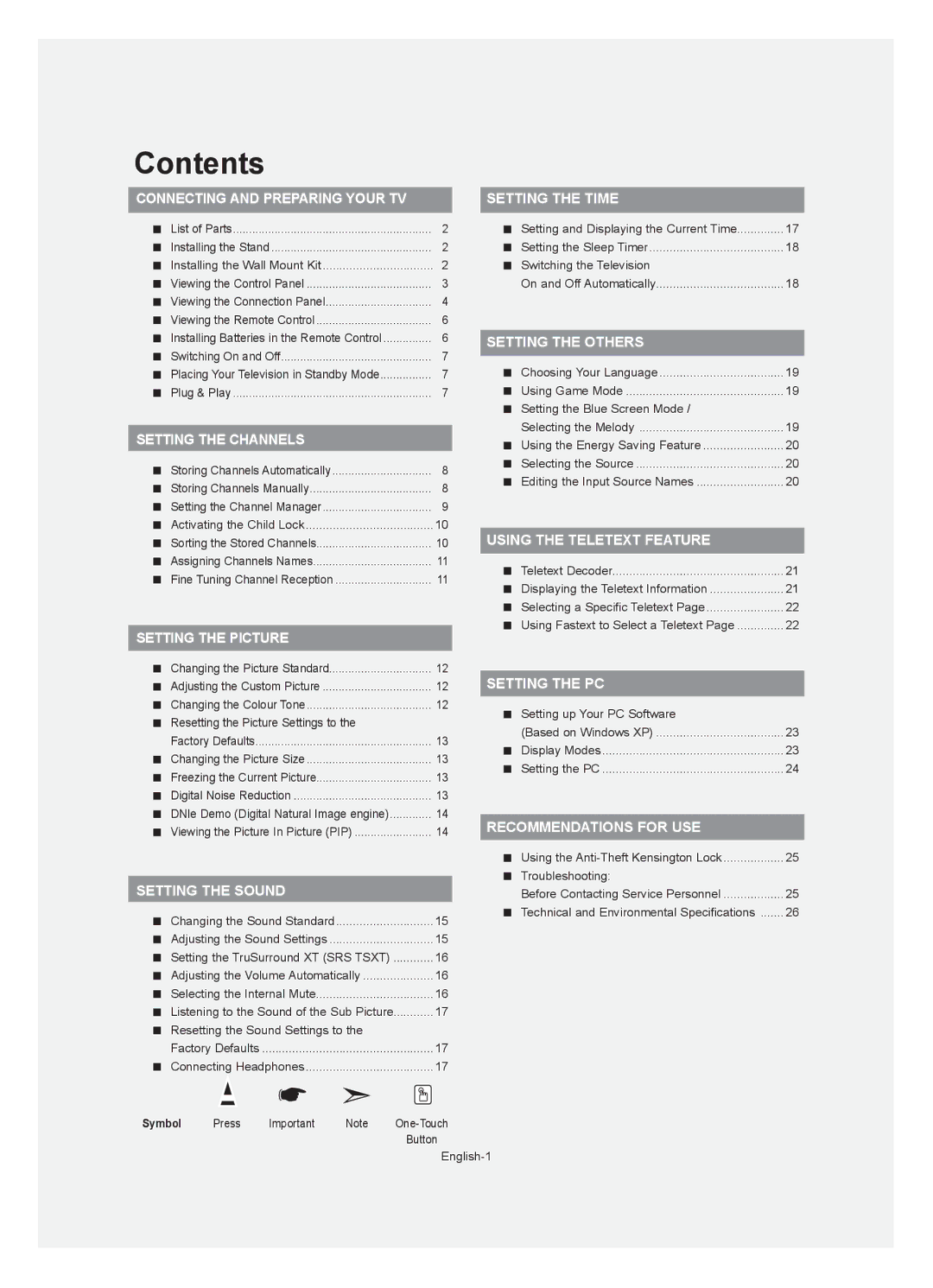 Samsung LE26R7, LE37R7, LE40R7, LE32R7 manual Contents 