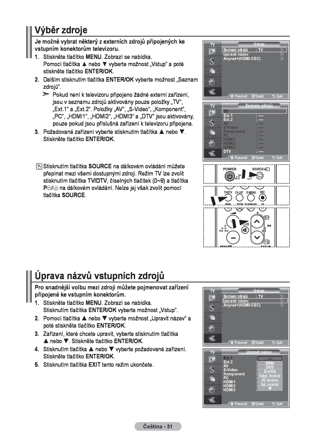 Samsung LE40R8, LE37R8, LE32R8 manual Výběr zdroje, Úprava názvů vstupních zdrojů, Ext.1 