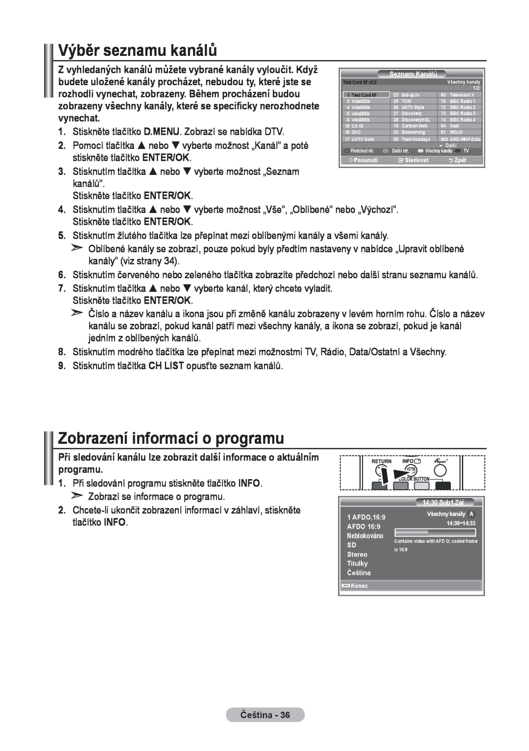 Samsung LE37R8, LE40R8, LE32R8 manual Výběr seznamu kanálů, Zobrazení informací o programu, 1430~1433 