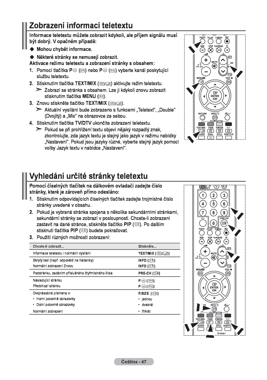 Samsung LE32R8, LE37R8, LE40R8 manual Zobrazení informací teletextu, Vyhledání určité stránky teletextu 