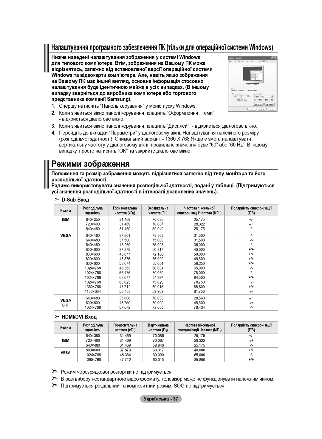 Samsung LE40R81W, LE37R82B, LE37R81B Режими зображення, Режим черезрядкової розгортки не підтримується, Режим Розподільча 