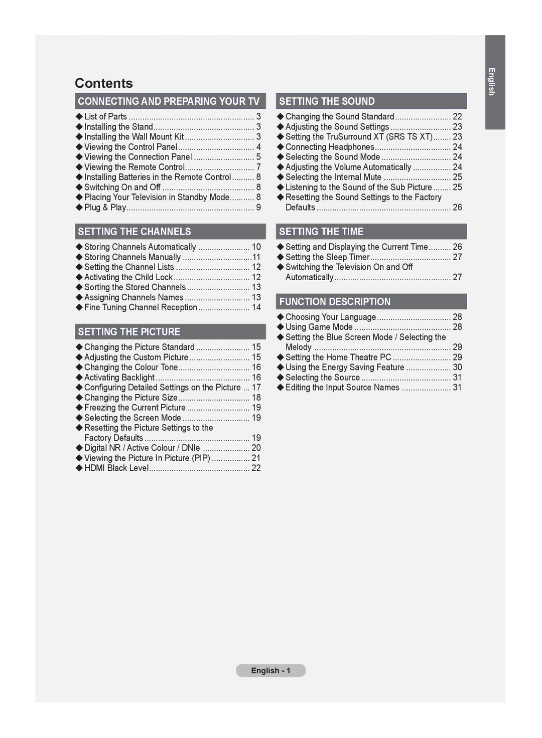 Samsung LE37S6, LE32S6, LE40S6 manual Contents 