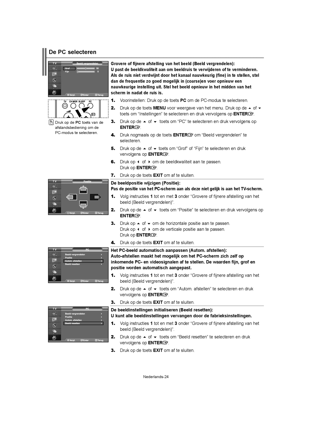 Samsung LE40S62, LE37S62, LE32S62 manual De PC selecteren 