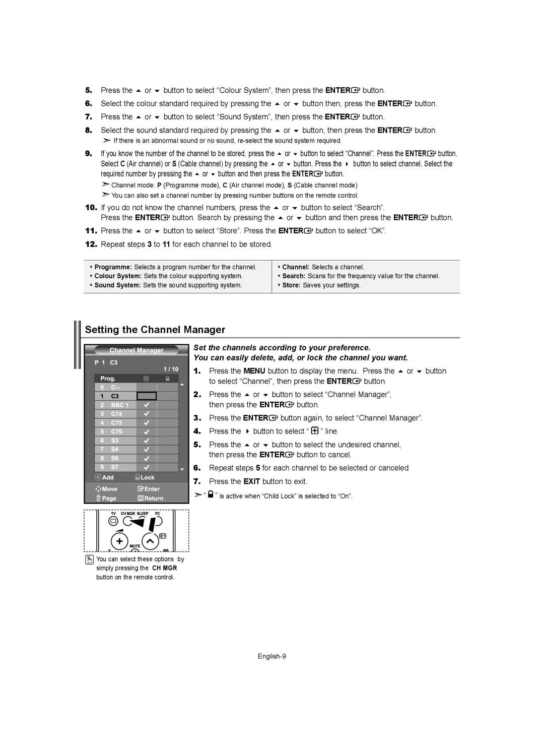 Samsung LE40S62, LE37S62, LE32S62 manual Setting the Channel Manager 