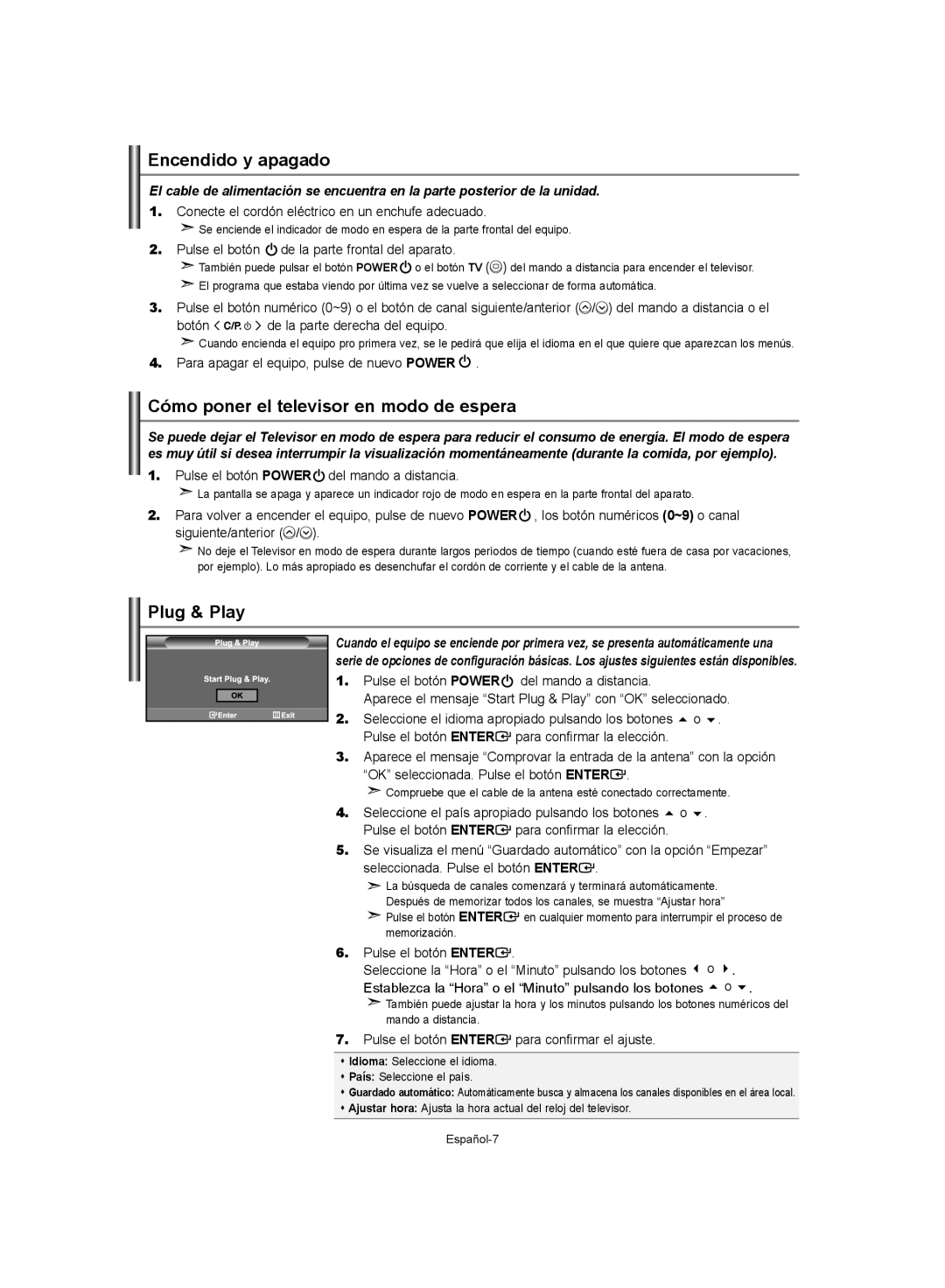 Samsung LE40S62, LE37S62, LE32S62 manual Encendido y apagado, Cómo poner el televisor en modo de espera 