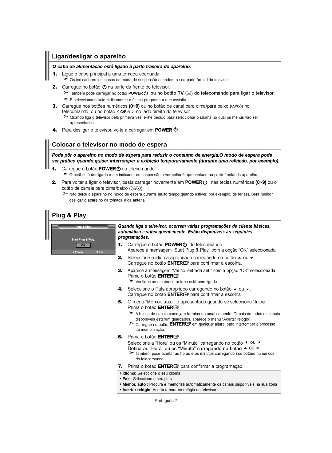 Samsung LE32S62, LE37S62, LE40S62 manual Ligar/desligar o aparelho, Colocar o televisor no modo de espera 