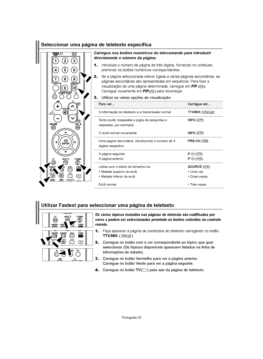 Samsung LE32S62 Seleccionar uma página de teletexto específica, Utilizar Fastext para seleccionar uma página de teletexto 