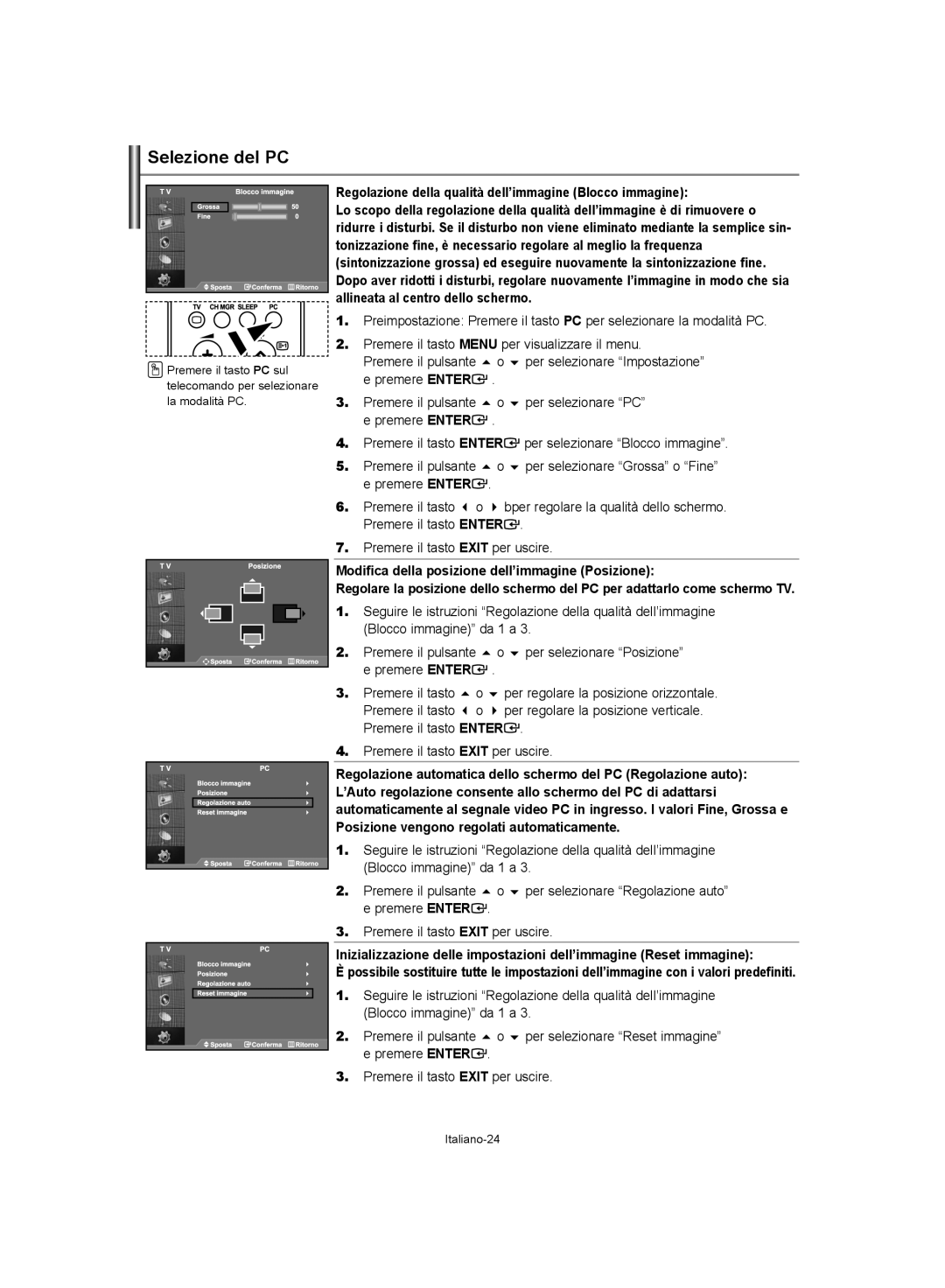 Samsung LE40S62, LE37S62, LE32S62 manual Selezione del PC 