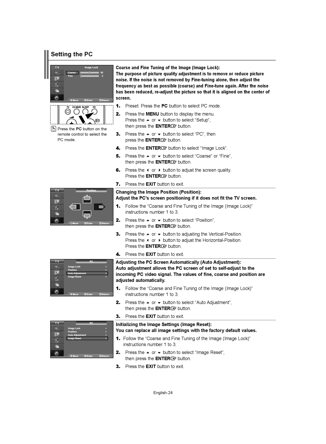 Samsung LE40S62, LE37S62, LE32S62 manual Setting the PC 