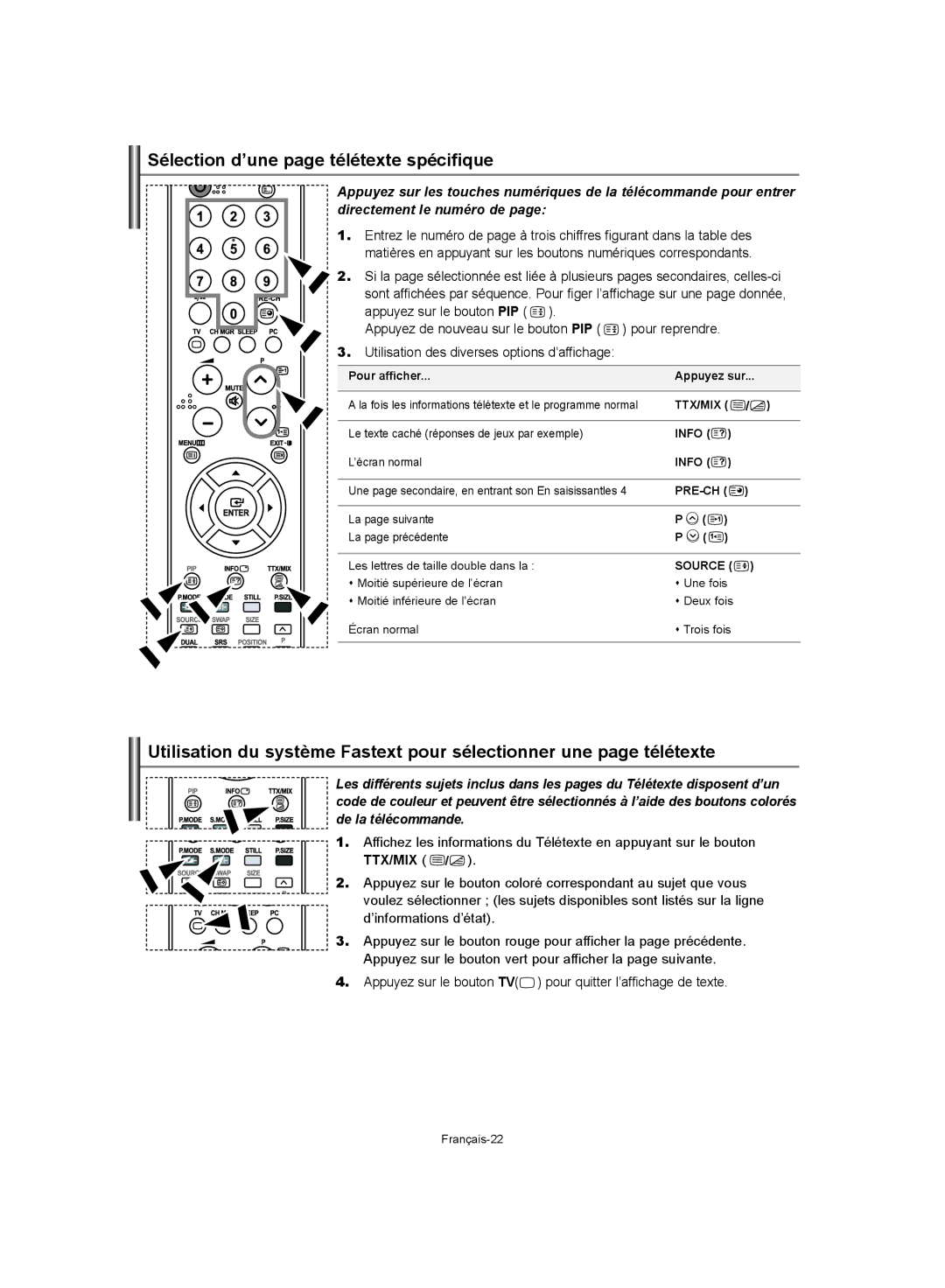 Samsung LE40S62 Sélection d’une page télétexte spécifique, Le texte caché réponses de jeux par exemple, ’écran normal 