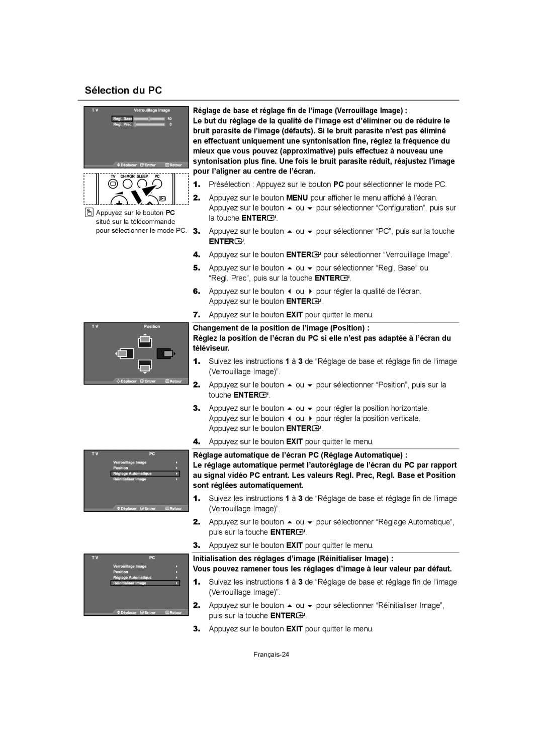 Samsung LE32S62, LE37S62, LE40S62 manual Sélection du PC, Verrouillage Image 