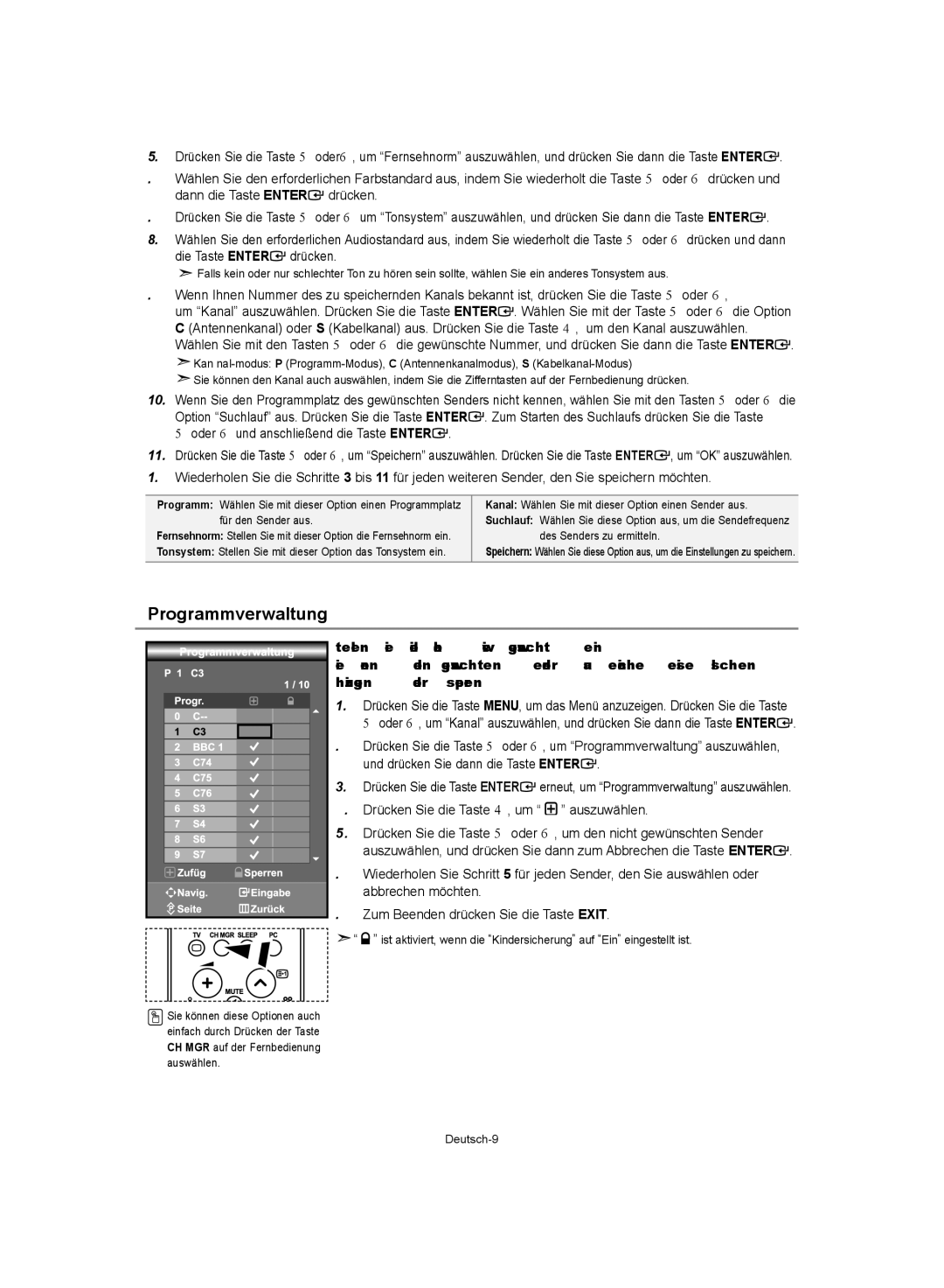 Samsung LE37S62, LE32S62 Programmverwaltung,  oder  und anschließend die Taste Enter, Auszuwählen, Abbrechen möchten 