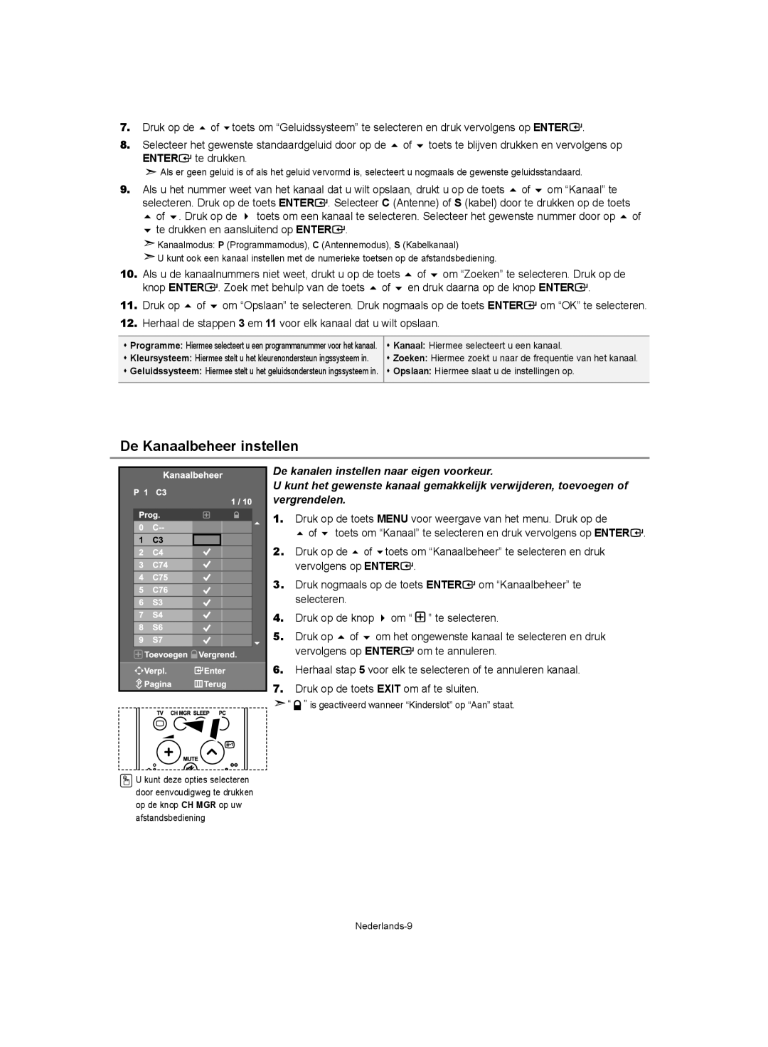 Samsung LE40S62, LE37S62, LE32S62 manual De Kanaalbeheer instellen, Te selecteren 