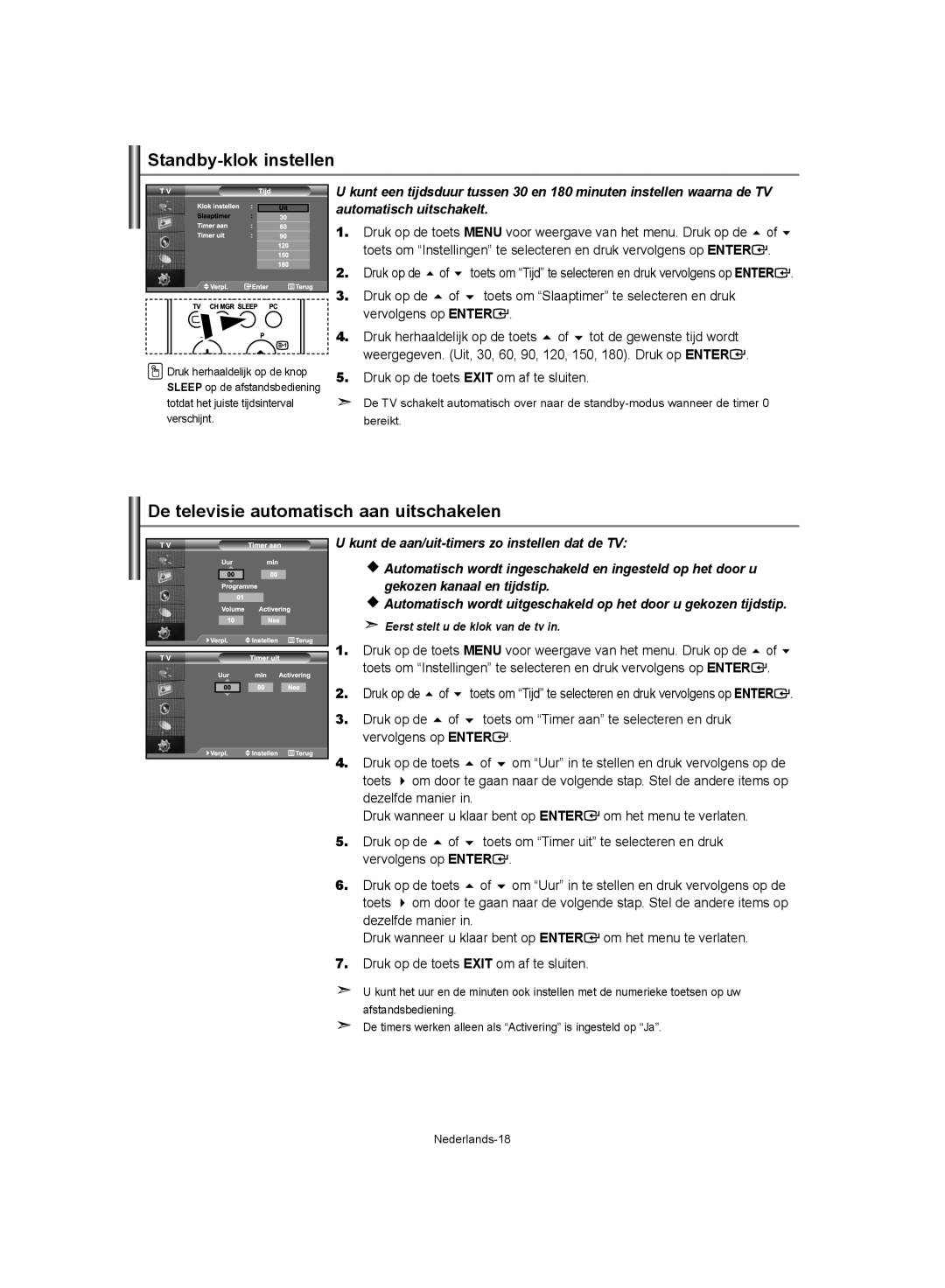 Samsung LE40S62, LE37S62, LE32S62 manual Standby-klok instellen, De televisie automatisch aan uitschakelen 