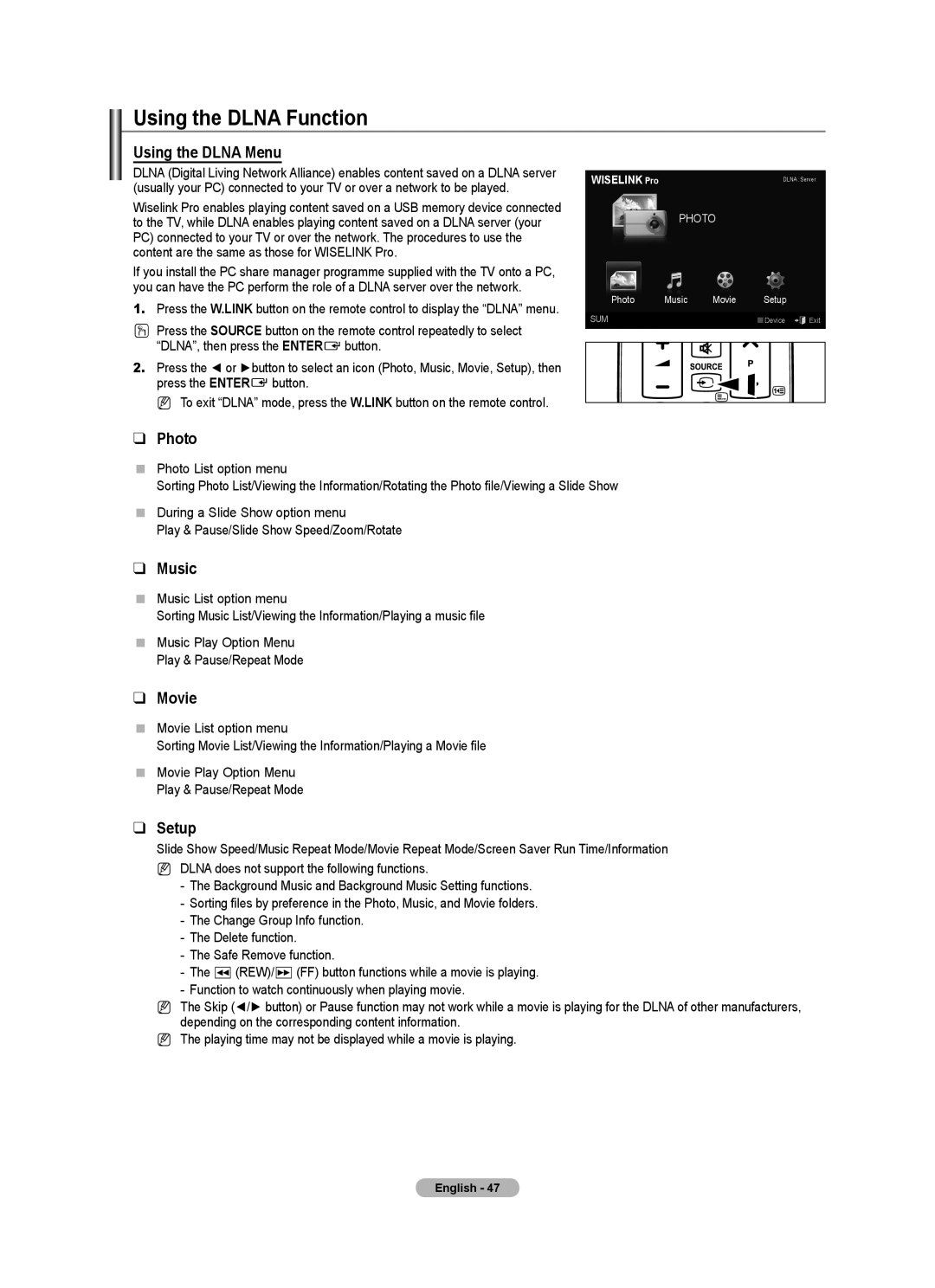 Samsung LE40A LE4A, LE40A436, LE4A LE2A user manual Using the Dlna Function 