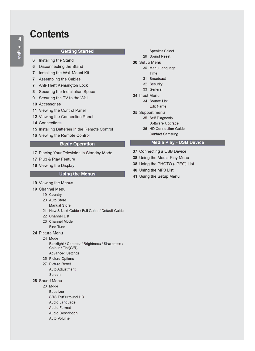 Samsung LE46B550, LE40B550, LE40B554, LE40B551, LE40B553, LE46B553, LE46B551, LE46B554 user manual Contents 