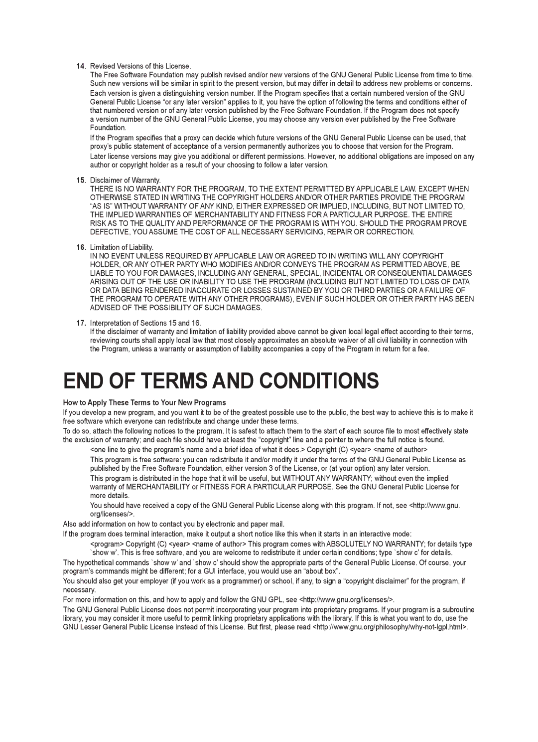 Samsung LE40B551, LE40B550 Revised Versions of this License, Limitation of Liability, Interpretation of Sections 15 